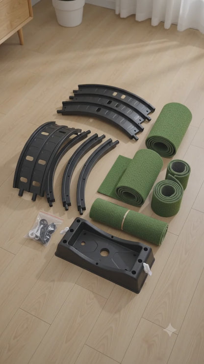 80*34*86CM Black PP track connector assembly, round shape with green carpet + 1 cat teaser stick, 15kg cat treadmill